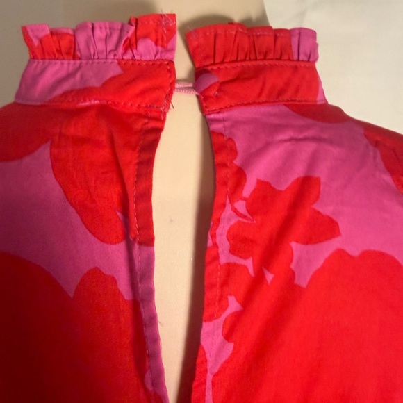 Sugarlips Floral Puff Sleeve High Neck Blouse Red Pink Size Small - Picture 2 of 8